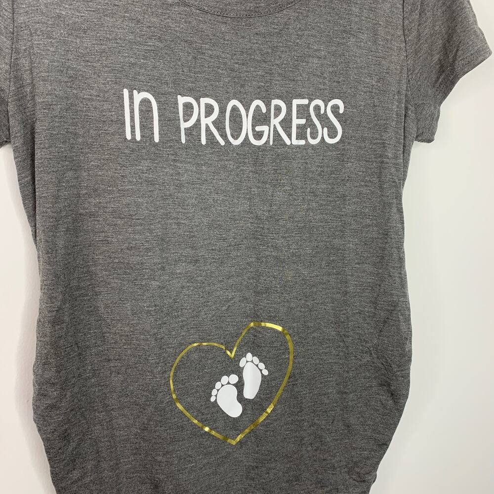 Maternity Top Short Sleeve Scoop Neck Dark Gray And Gold Medium Baby Motherhood - Picture 4 of 5